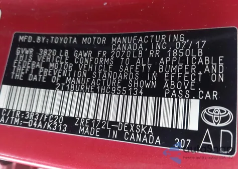 2017 Toyota Corolla Se from USA, damaged, VIN 2T1BURHE1HC955134